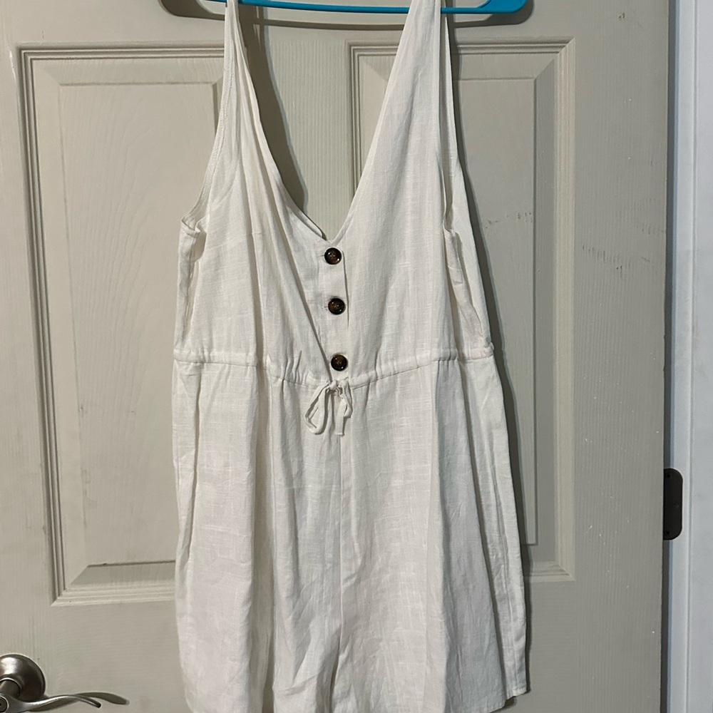 White Sleeveless Button-Front Romper